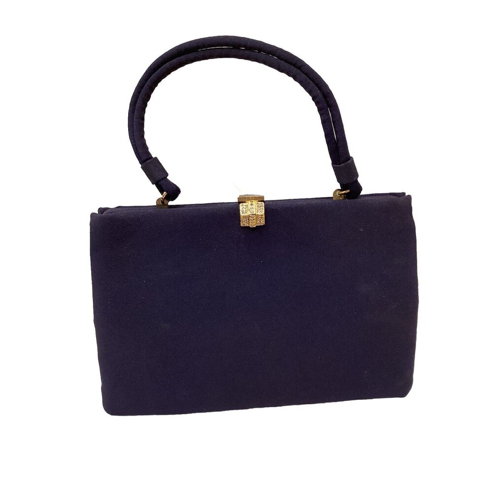 VTG Ingber Evening Purse, Black Fabric, Midcentry, Gold-Tone Rhinestones Clasp